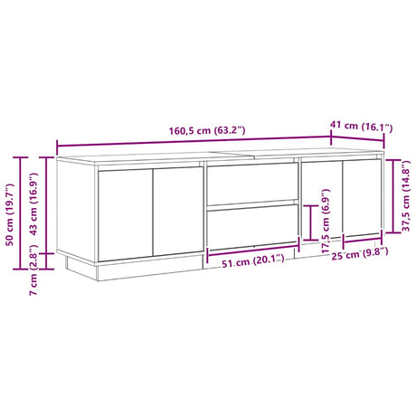 Wooden TV Stand 160.5cm Wide With 4 Doors 2 Drawers And LED Lights - Vantage Home