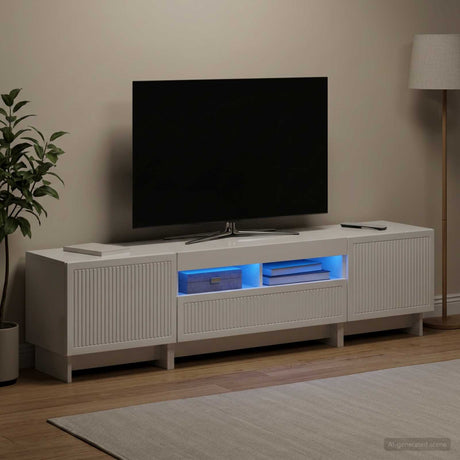 Wooden TV Stand 178cm Wide Linear Design With 2 Doors 1 Flip Door And LED Lights - Vantage Home