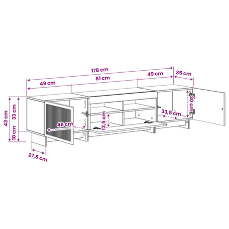 Wooden TV Stand 178cm Wide Linear Design With 2 Doors 1 Flip Door And LED Lights - Vantage Home