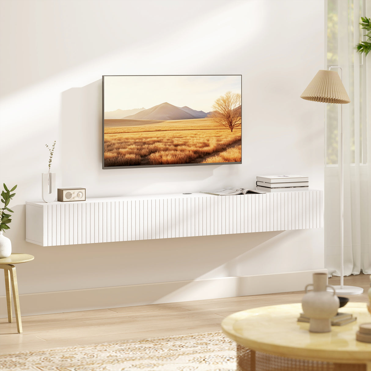 Wooden TV Stand 180cm Wide Wall Hung - Velmora