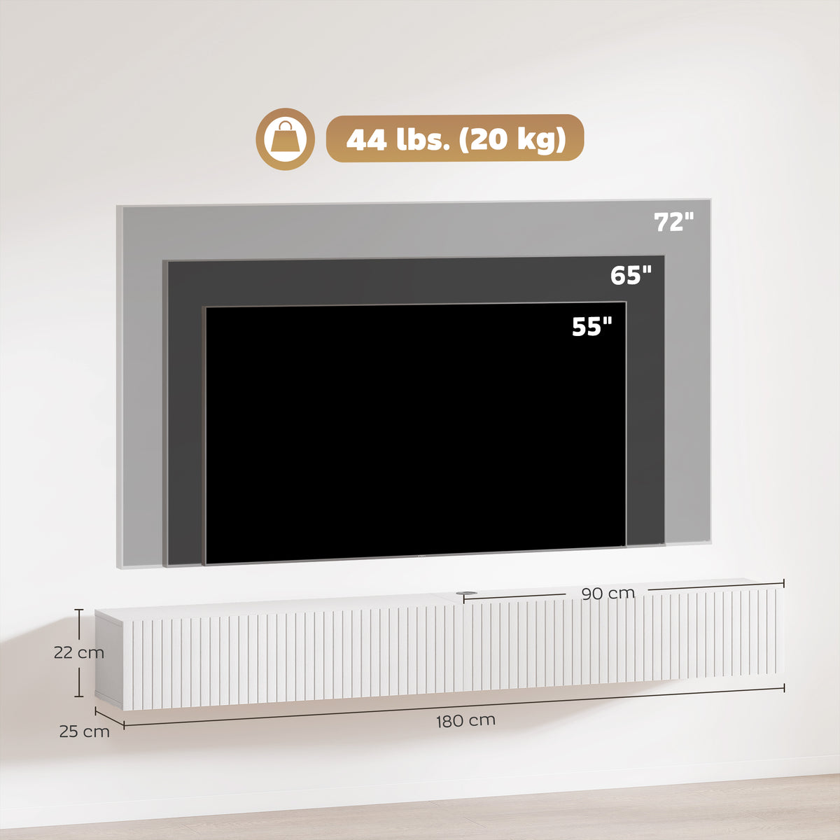 Wooden TV Stand 180cm Wide Wall Hung - Velmora