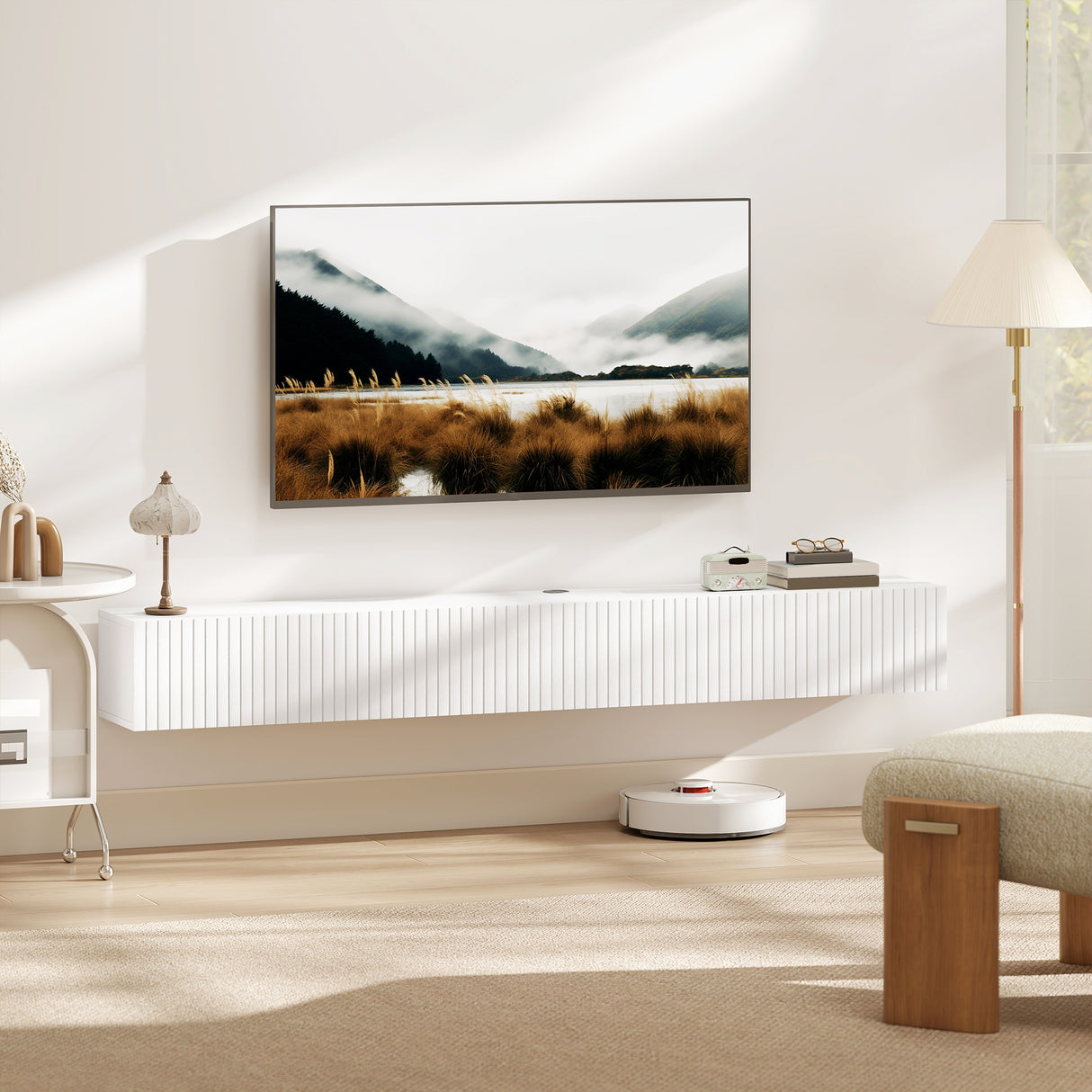Wooden TV Stand 180cm Wide Wall Hung - Velmora