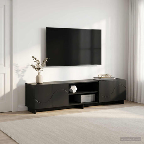 Wooden TV Stand 180cm Wide With 4 Doors And 1 Shelf - Vantage Home