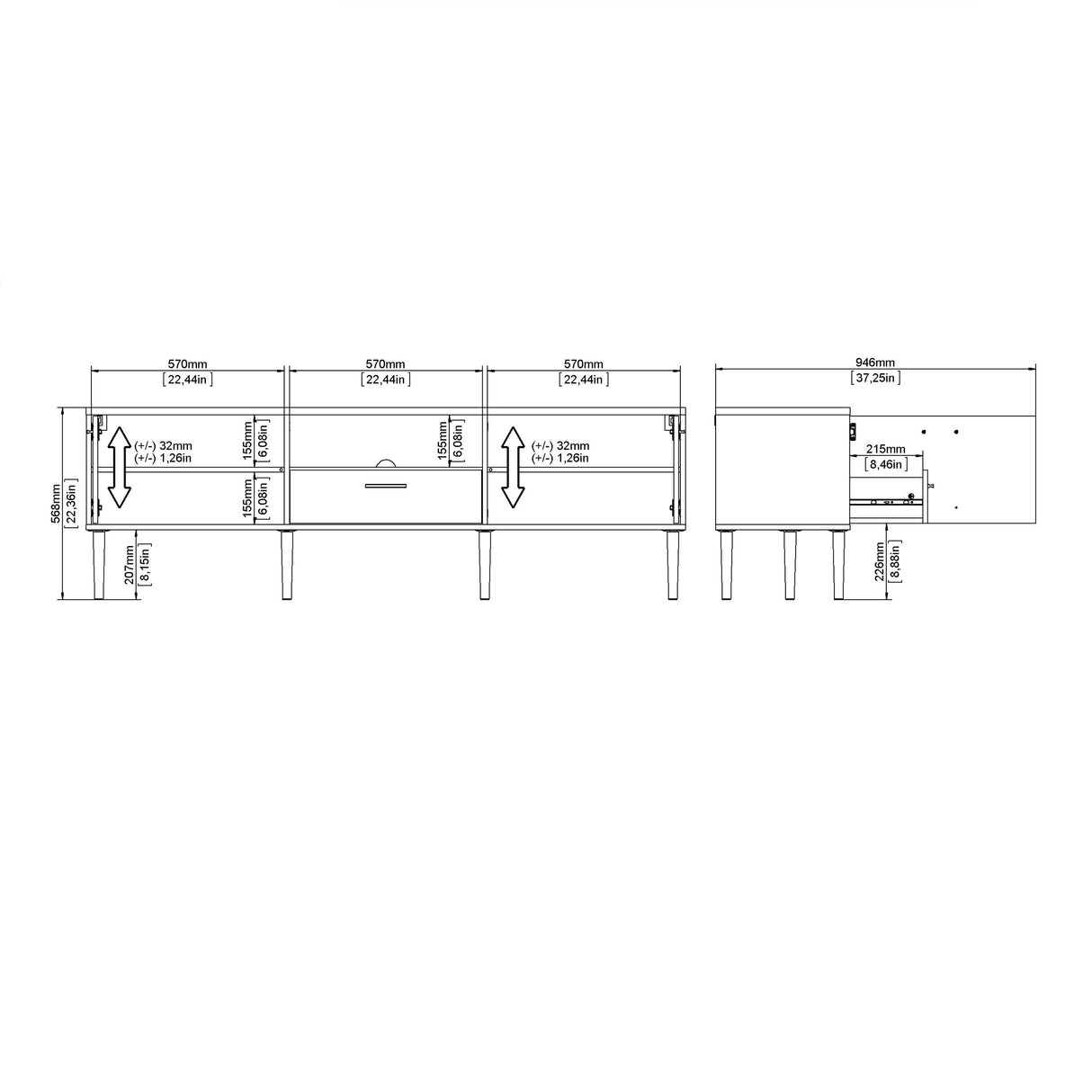 Wooden TV Stand With 2 Doors And 1 Drawer - Media