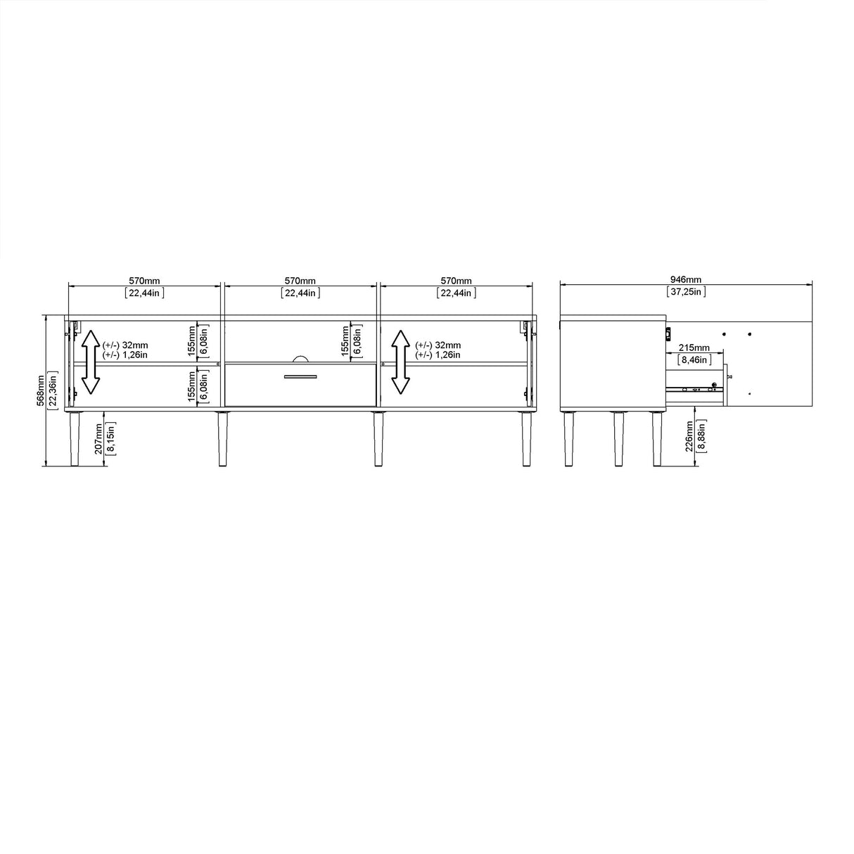 Wooden TV Stand With 2 Doors And 1 Drawer - Media