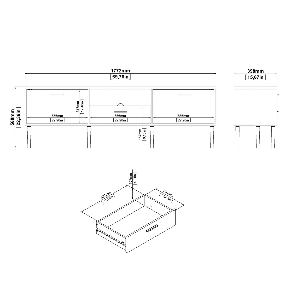 Wooden TV Stand With 2 Doors And 1 Drawer - Media