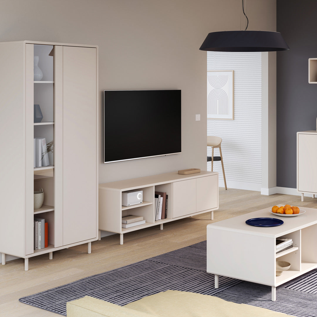 Wooden TV Stand With 2 Doors And Open Shelves - Playly