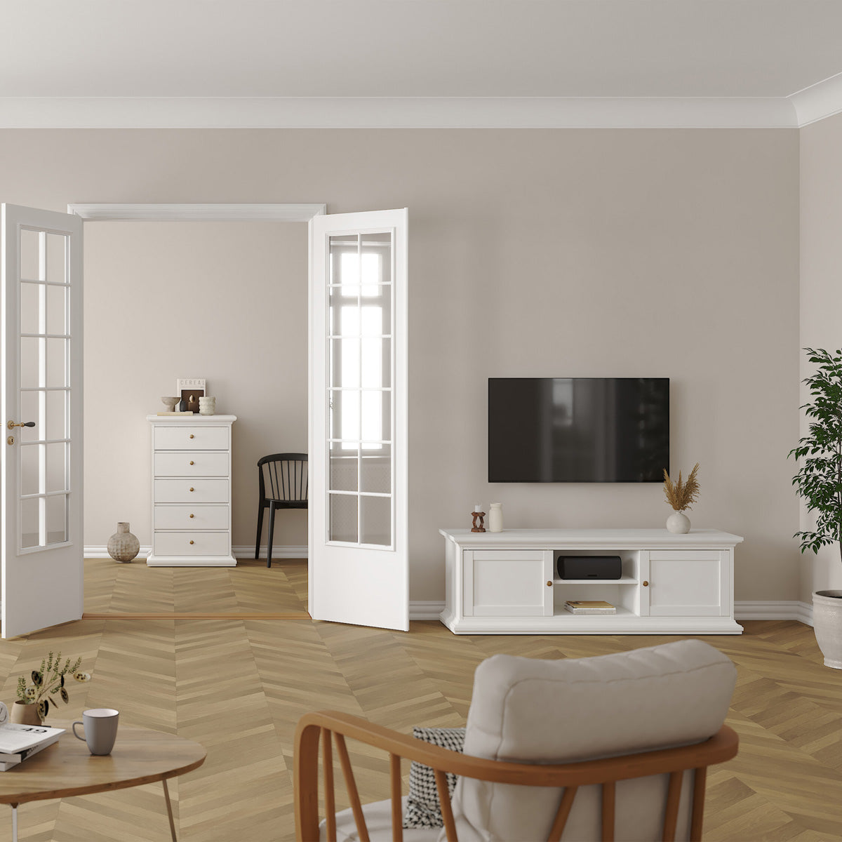 Wooden TV Stand With 2 Doors - Paris