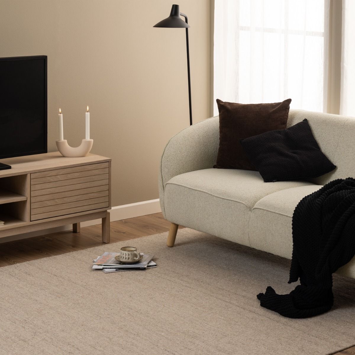 Wooden TV Stand With 2 Doors And Shelf - Linley