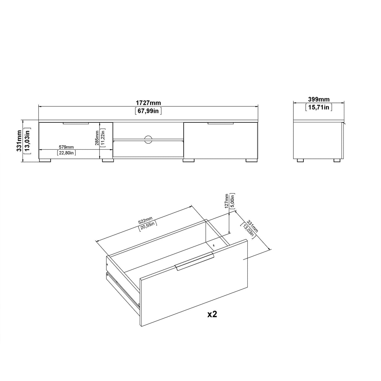 Wooden TV Stand With 2 Drawers And 2 Shelves - Match