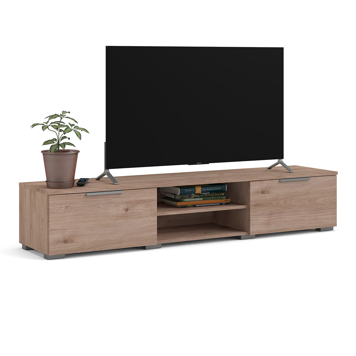 Wooden TV Stand With 2 Drawers And 2 Shelves - Match