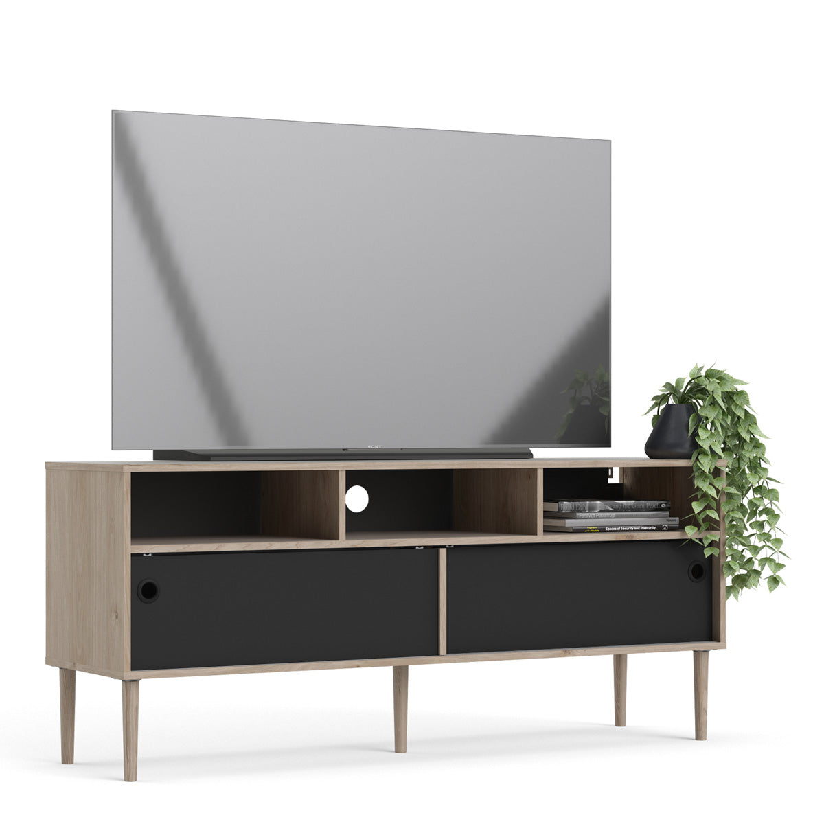 Wooden TV Stand With 2 Sliding Doors in Jackson Hickory Oak - Rome
