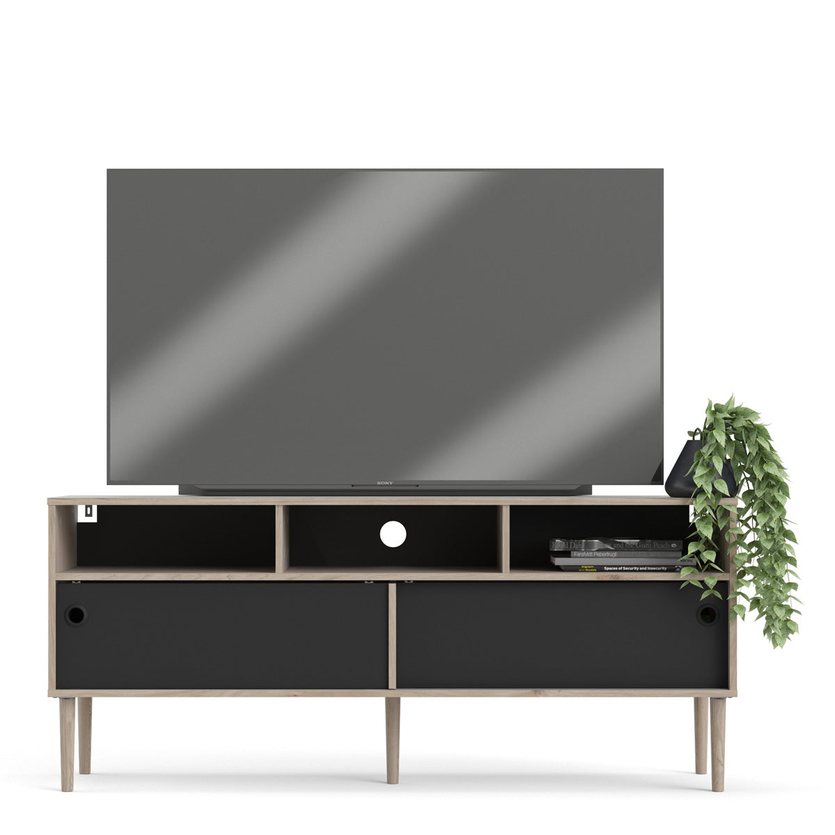 Wooden TV Stand With 2 Sliding Doors in Jackson Hickory Oak - Rome