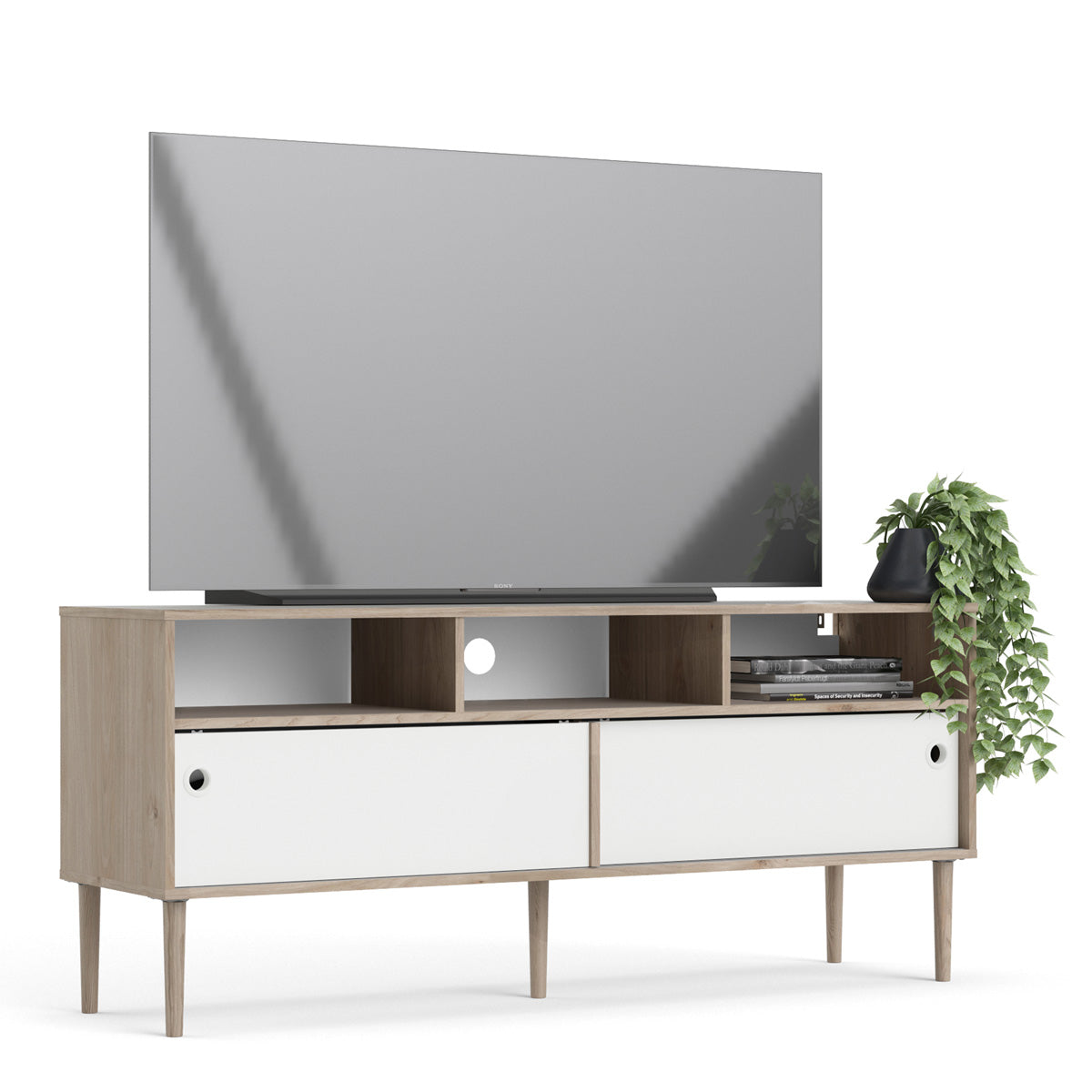 Wooden TV Stand With 2 Sliding Doors in Jackson Hickory Oak - Rome