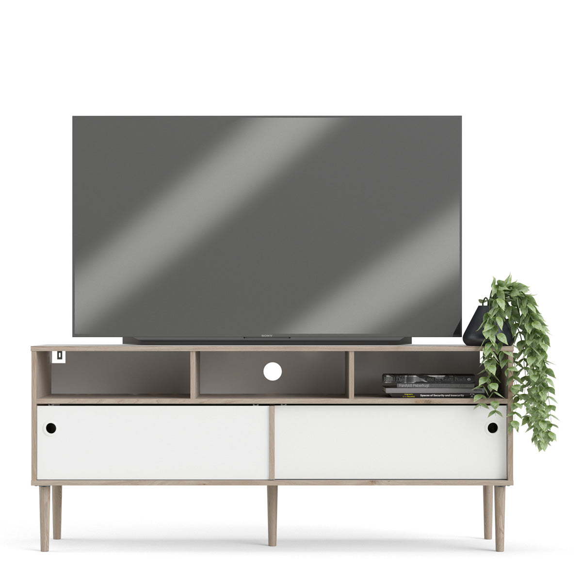 Wooden TV Stand With 2 Sliding Doors in Jackson Hickory Oak - Rome
