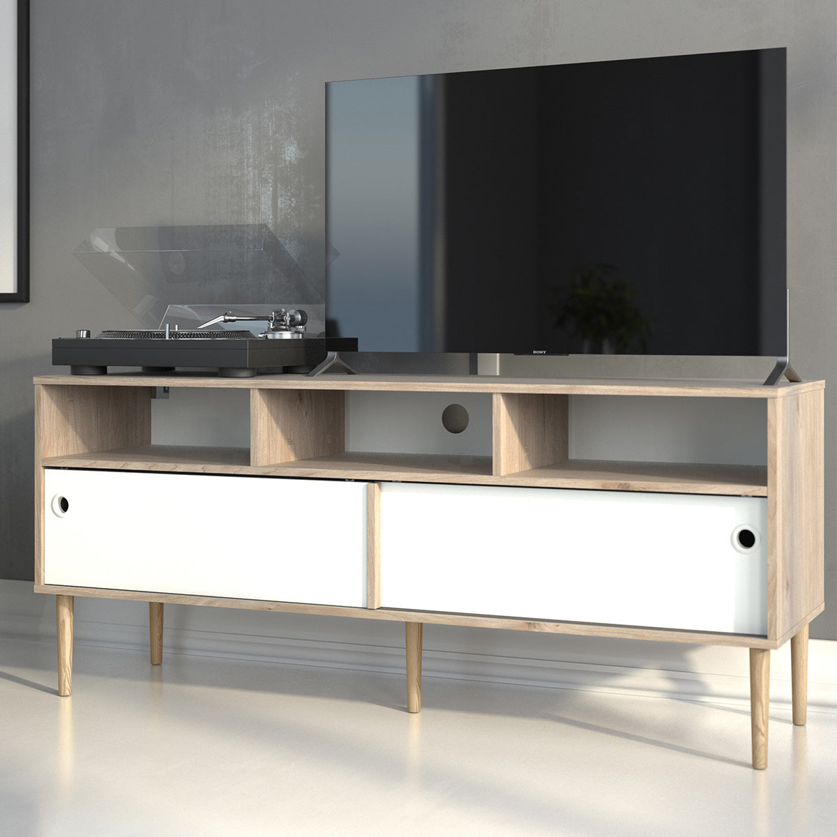 Wooden TV Stand With 2 Sliding Doors in Jackson Hickory Oak - Rome