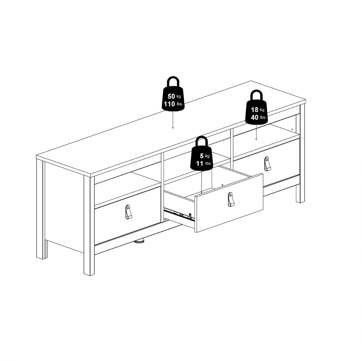 Wooden TV Stand With 3 Drawers - Madrid