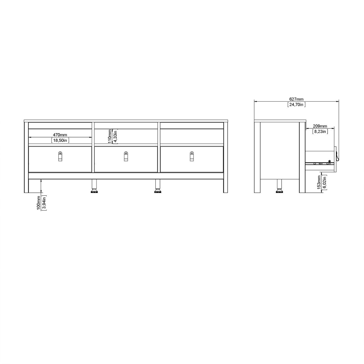 Wooden TV Stand With 3 Drawers - Madrid