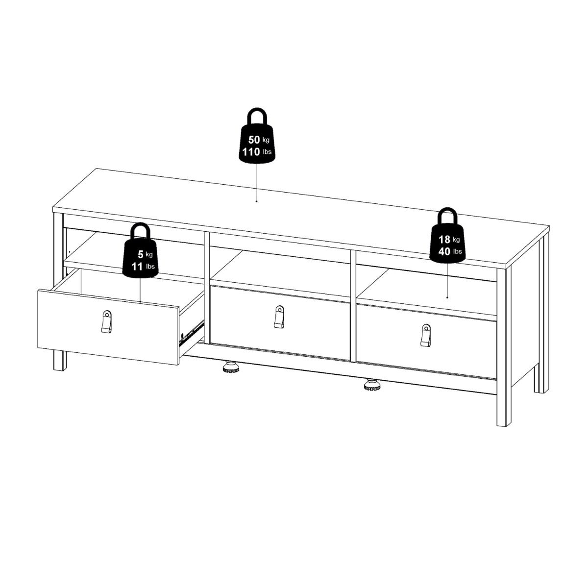 Wooden TV Stand With 3 Drawers - Madrid
