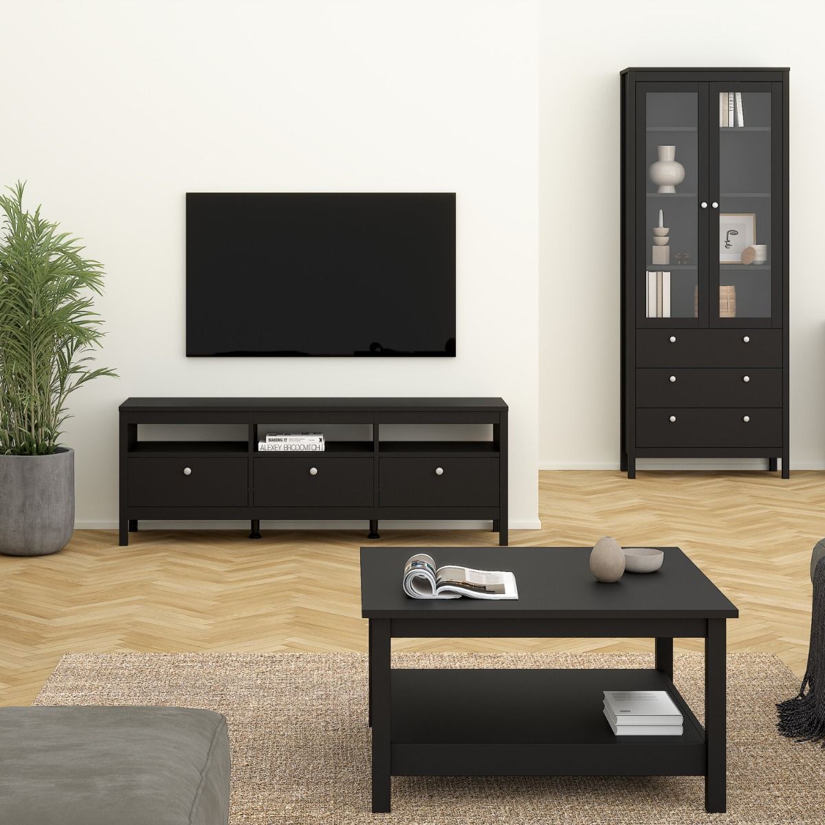 Wooden TV Stand With 3 Drawers - Madrid