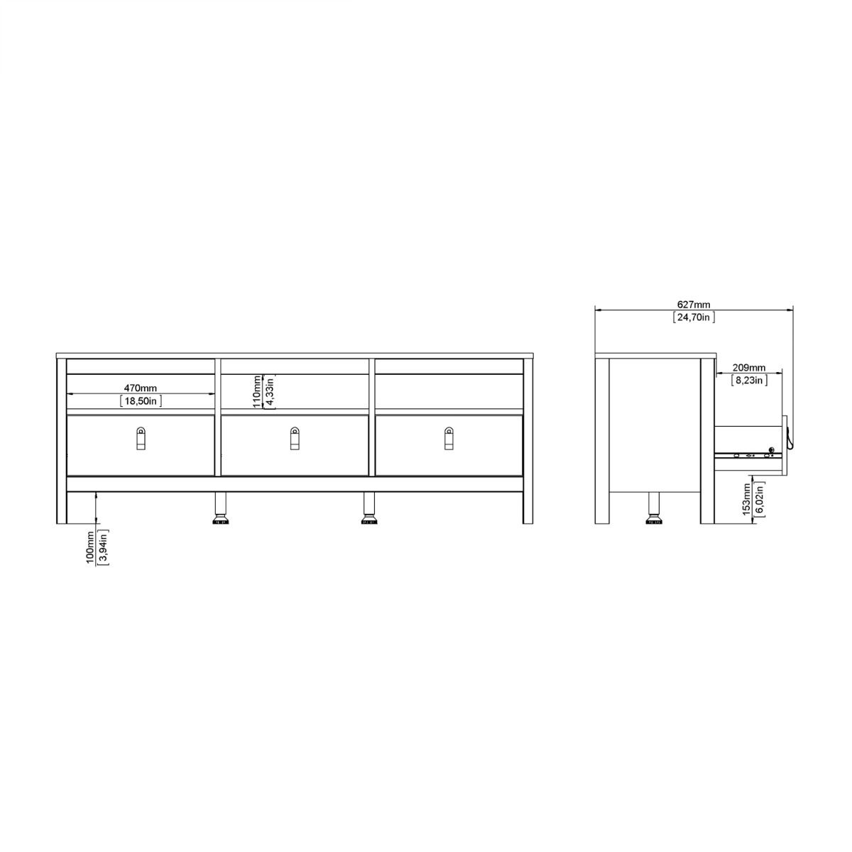 Wooden TV Stand With 3 Drawers - Madrid