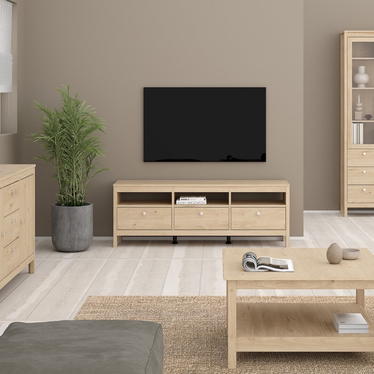 Wooden TV Stand With 3 Drawers - Madrid