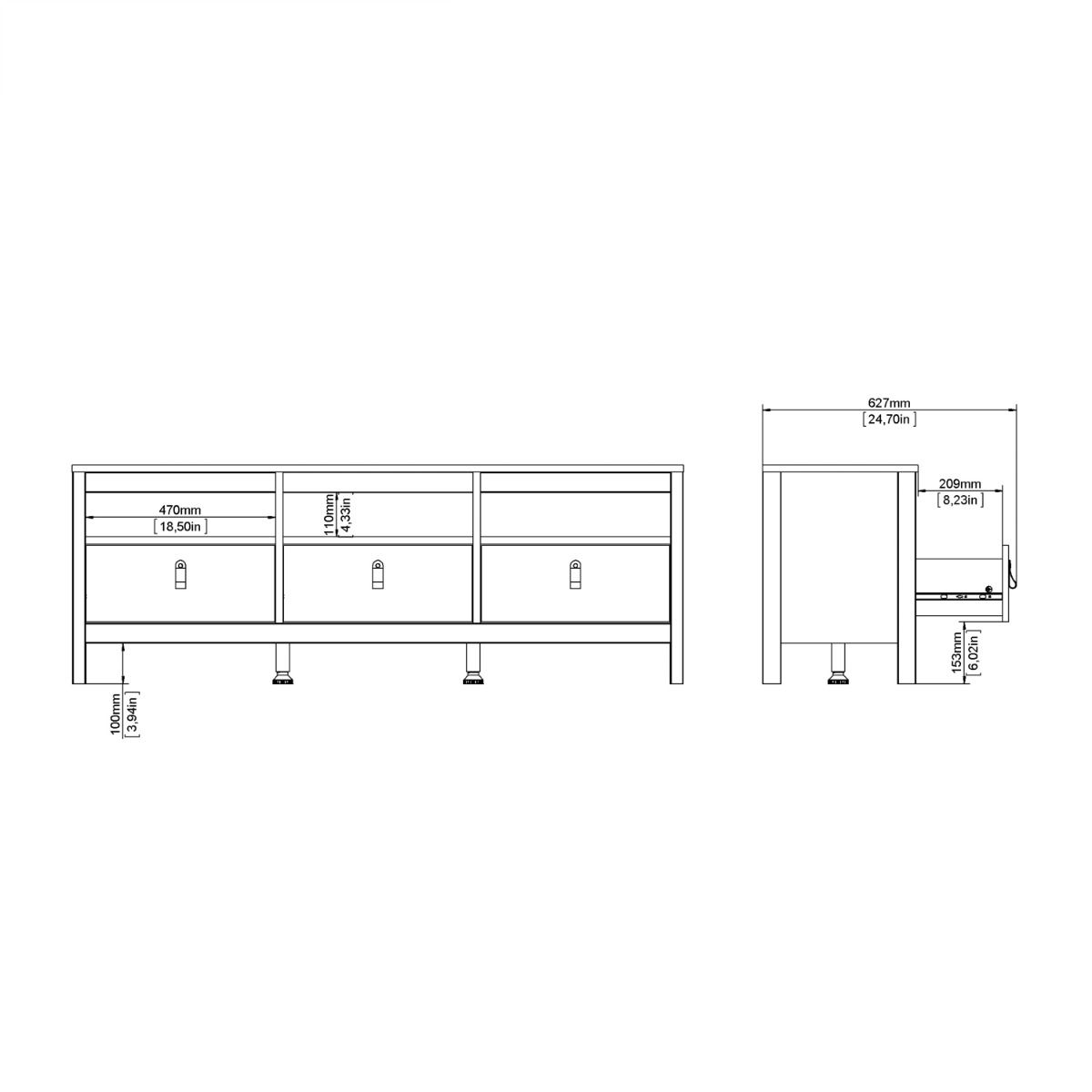 Wooden TV Stand With 3 Drawers - Madrid