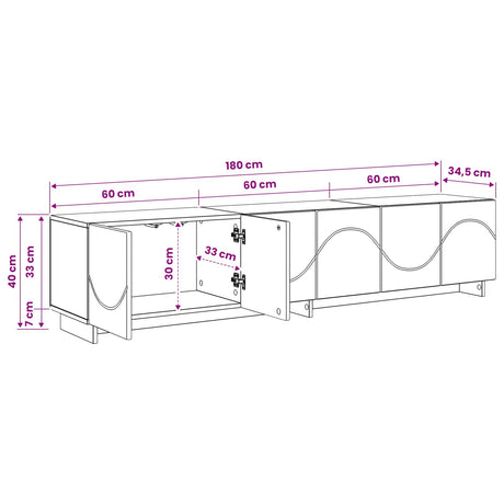 Wooden TV Stand 40cm High x 180cm Wide With 6 Doors - Vantage Home