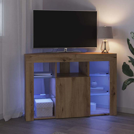Wooden TV Stand 68cm High x 100cm Wide Corner With LED Lights - Vantage Home