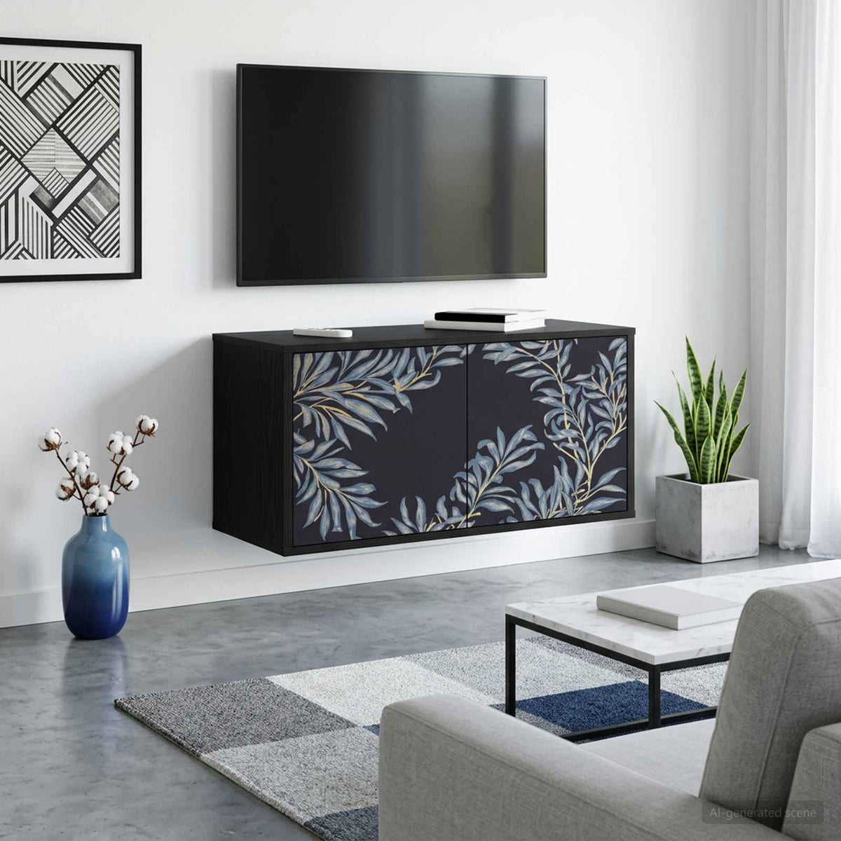 Wooden TV Stand 69cm Wide Wall Hung With 2 Doors - Dokkum