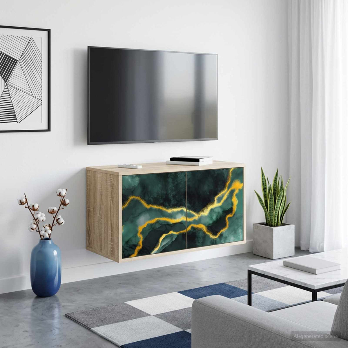 Wooden TV Stand 69cm Wide Wall Hung With 2 Doors - Wijhe