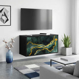 Wooden TV Stand 69cm Wide Wall Hung With 2 Doors - Wijhe