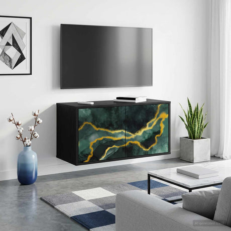 Wooden TV Stand 69cm Wide Wall Hung With 2 Doors - Wijhe