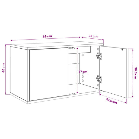 Wooden TV Stand 69cm Wide Wall Hung With 2 Doors - Zaandam