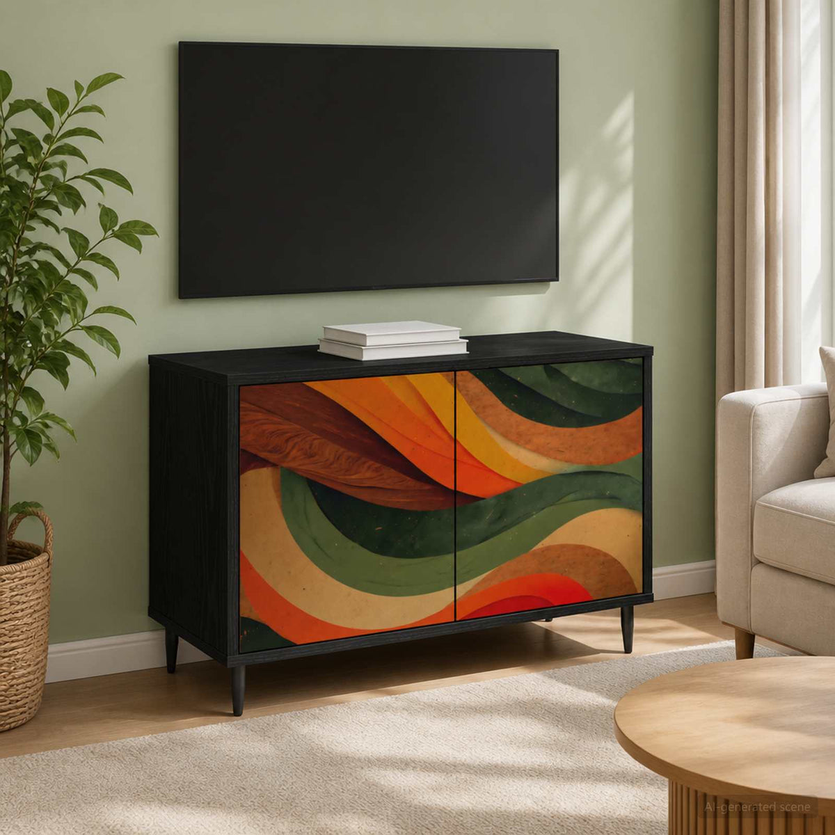 Wooden TV Stand 69cm Wide With 2 Doors And Raised Feet - Bonn