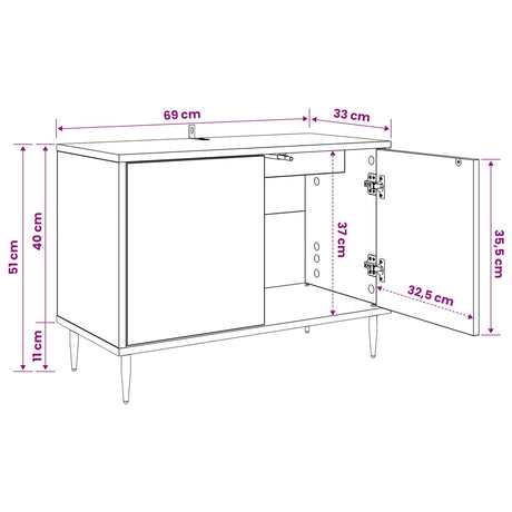 Wooden TV Stand 69cm Wide With 2 Doors And Raised Feet - Dokkum
