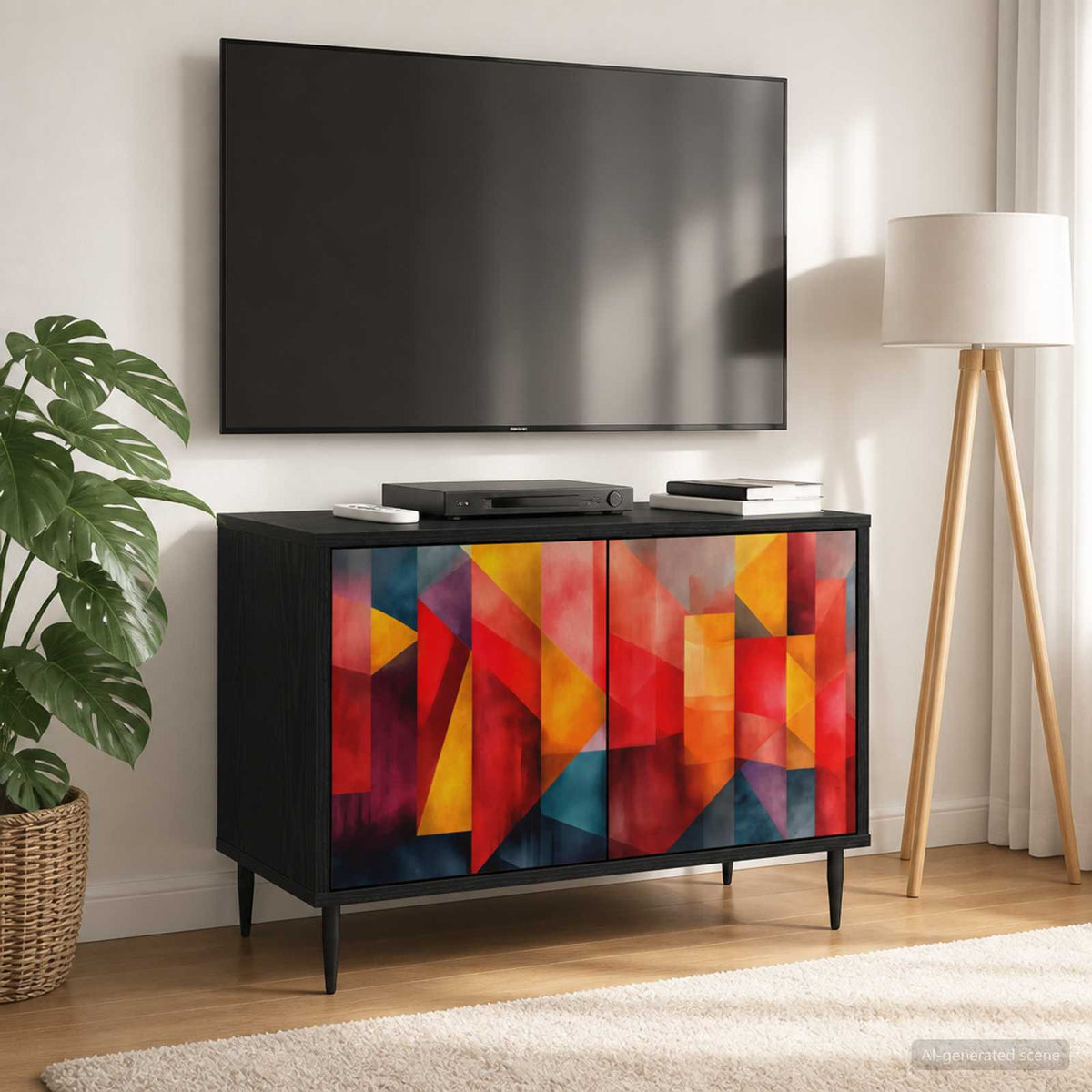 Wooden TV Stand 69cm Wide With 2 Doors And Raised Feet - Heesch