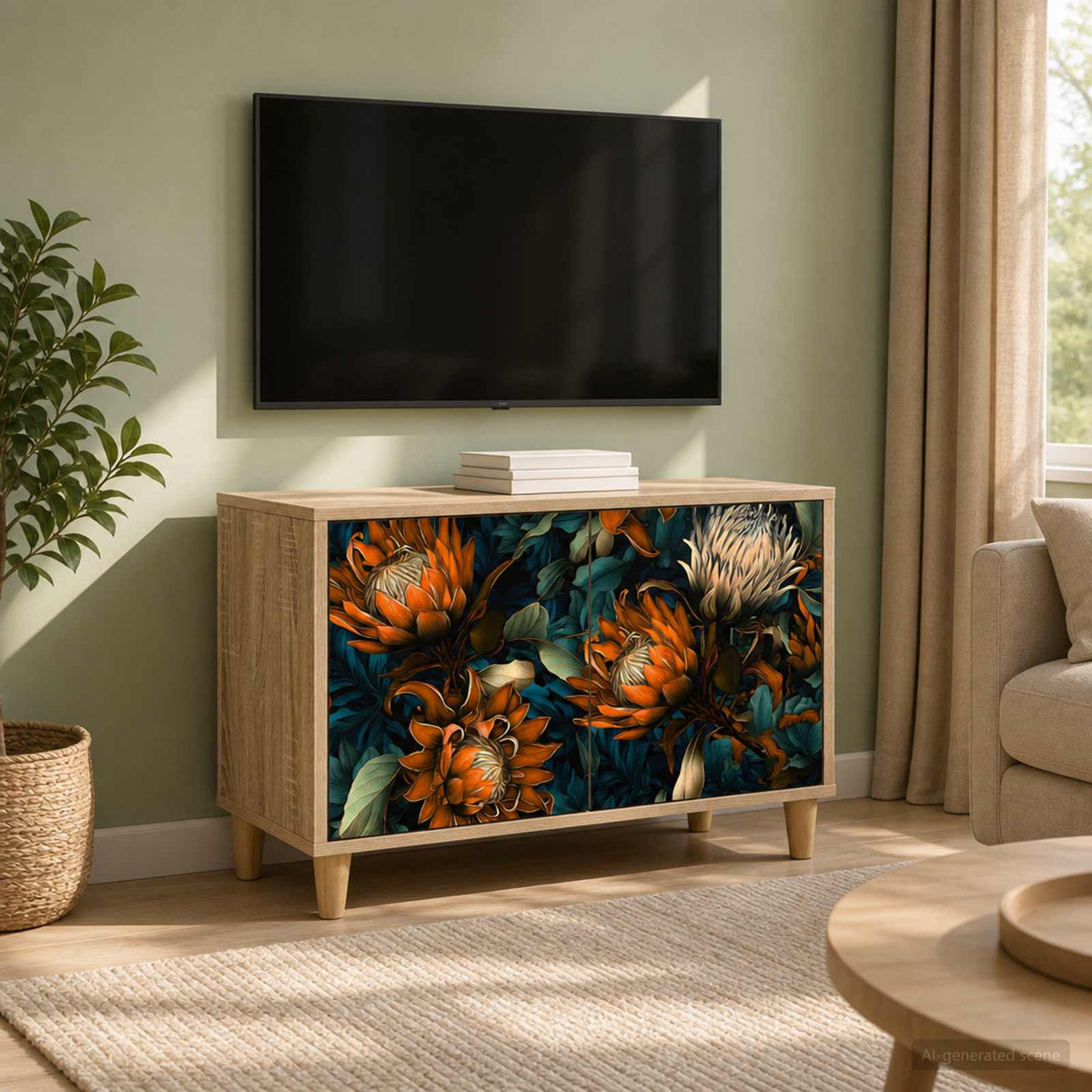 Wooden TV Stand 69cm Wide With 2 Doors - Lochem