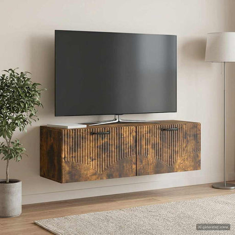 Wooden TV Stand 98cm Wide x 31cm Depth Wall Hung With 2 Flip Doors - Vantage Home