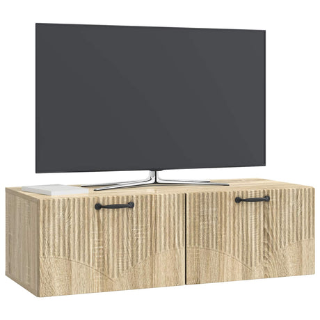 Wooden TV Stand 98cm Wide x 41cm Depth Wall Hung With 2 Flip Doors - Vantage Home