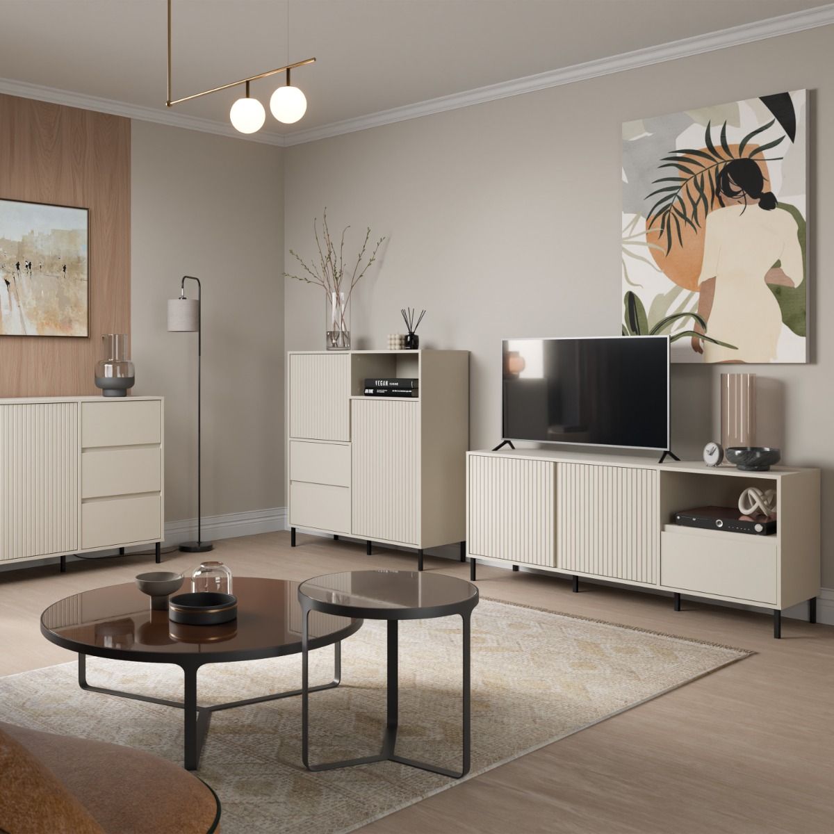 Wooden TV Stand Wide With 2 Doors And 1 Drawer - Avenale