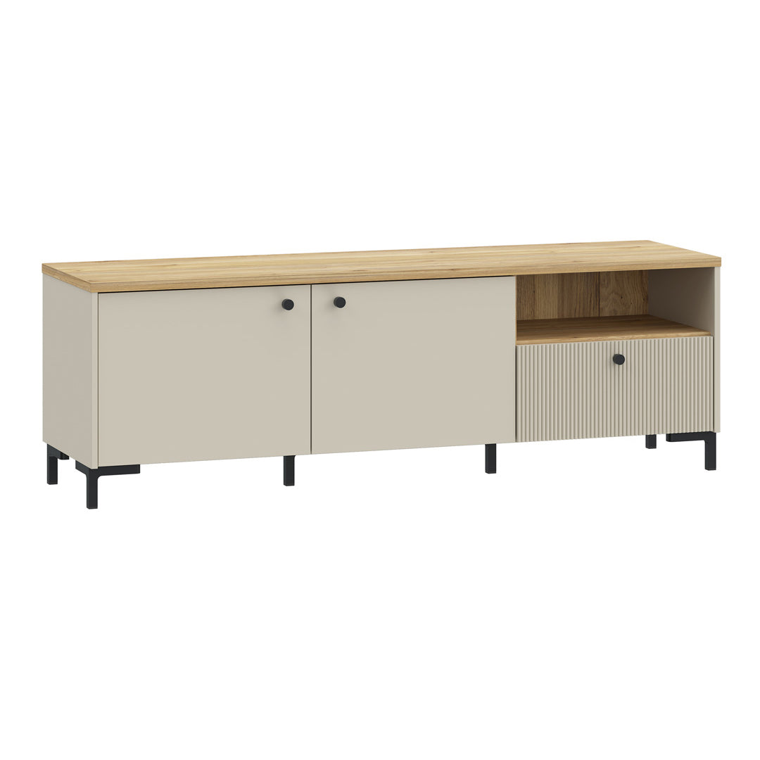 Wooden TV Stand 152.8cm Wide With 2 Doors And 1 Fluted Drawer - Bixbite