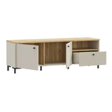 Wooden TV Stand 152.8cm Wide With 2 Doors And 1 Fluted Drawer - Bixbite