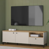 Wooden TV Stand 152.8cm Wide With 2 Doors And 1 Fluted Drawer - Bixbite