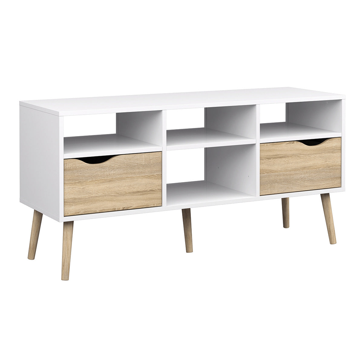 Wooden TV Stand Wide With 2 Drawers And 4 Shelves - Oslo