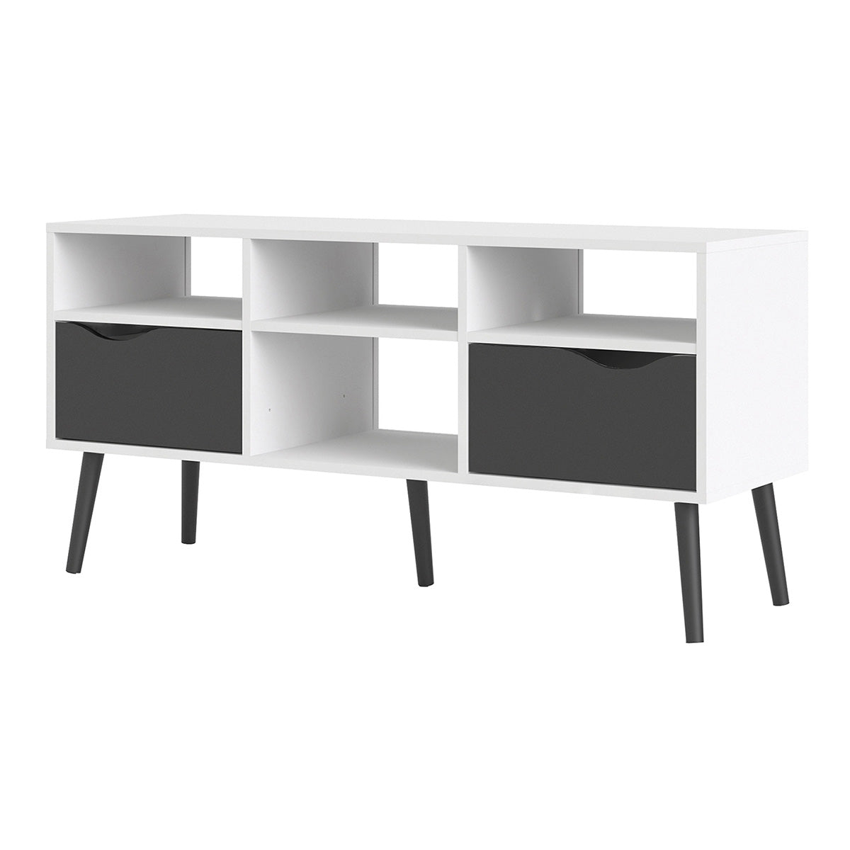 Wooden TV Stand Wide With 2 Drawers And 4 Shelves - Oslo