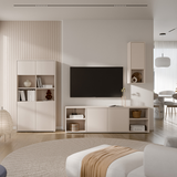 Wooden TV Stand Wide With 2 Push-to-Open Doors And 2 Open Shelves - Alice Springs