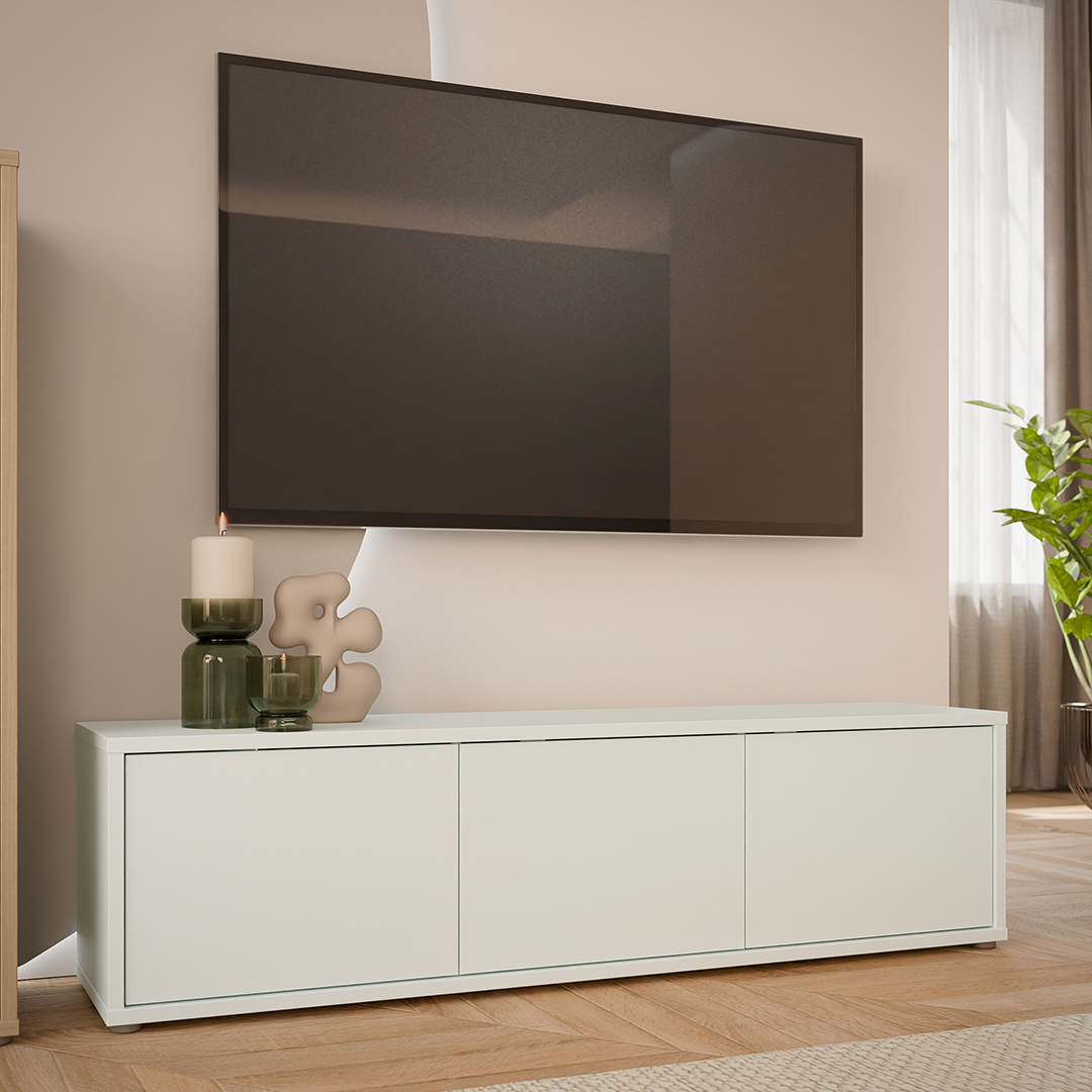 Wooden TV Stand Wide With 3 Push-to-Open Doors - Alice Springs
