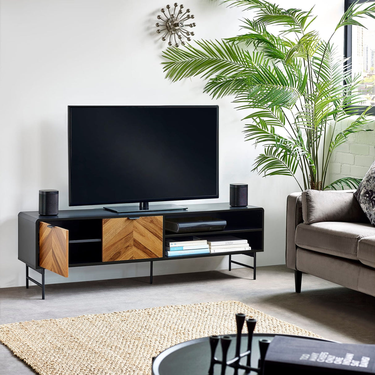 Wooden TV Stand With 2 Doors And 1 Shelf - Alvin