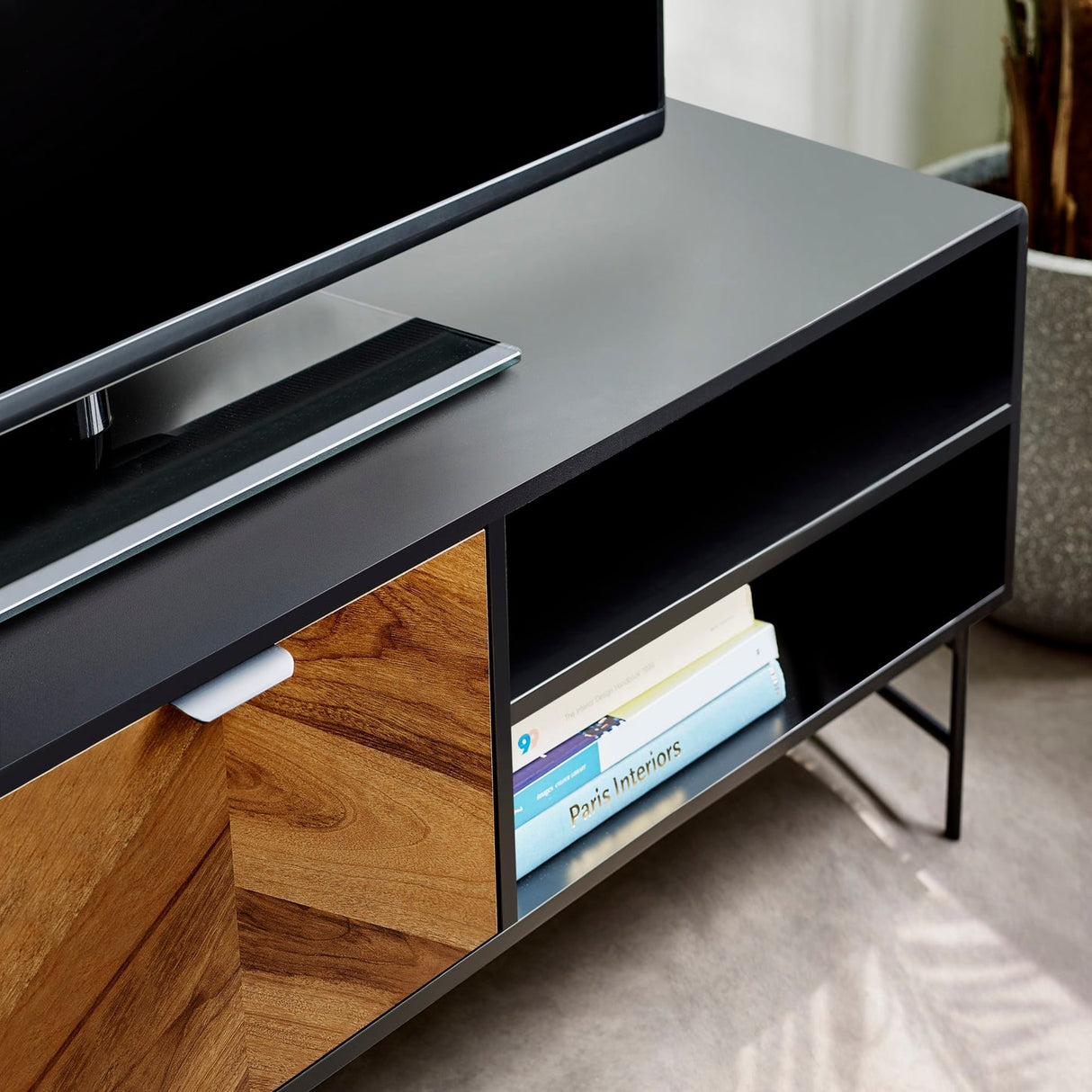 Wooden TV Stand With 2 Doors And 1 Shelf - Alvin